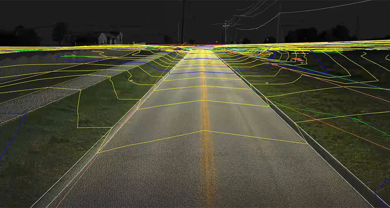 Leica Geosystems | Screenshot of street 3D point could with isolines.
