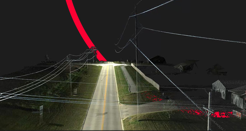 Leica Geosystems | Screenshot of street 3D point could and power grid lines.