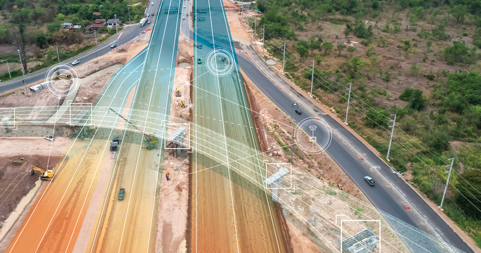 Road highway construction with digital workflows and 3d models for heavy construction. 