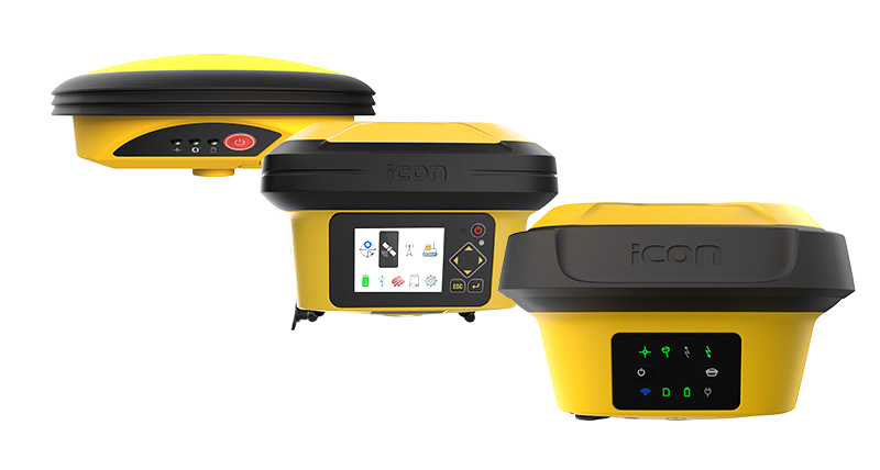 Les antennes intelligentes de construction Leica iCON iCG30, iCG60 et iCG70 sur fond blanc.