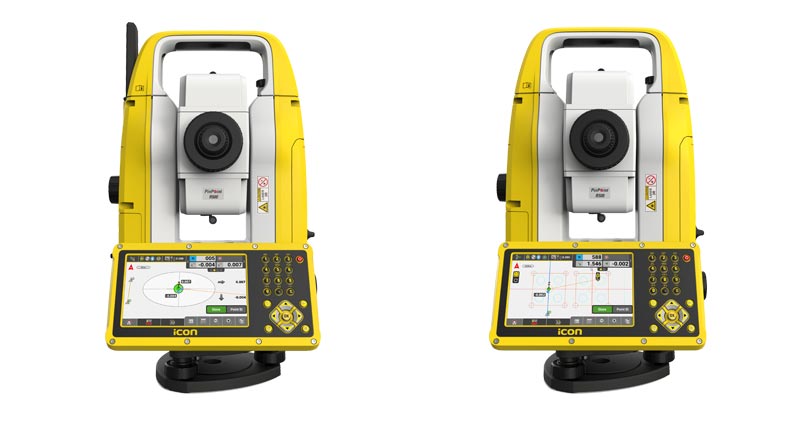 Leica iCON iCB50 and iCB70 construction manual total stations on white background.