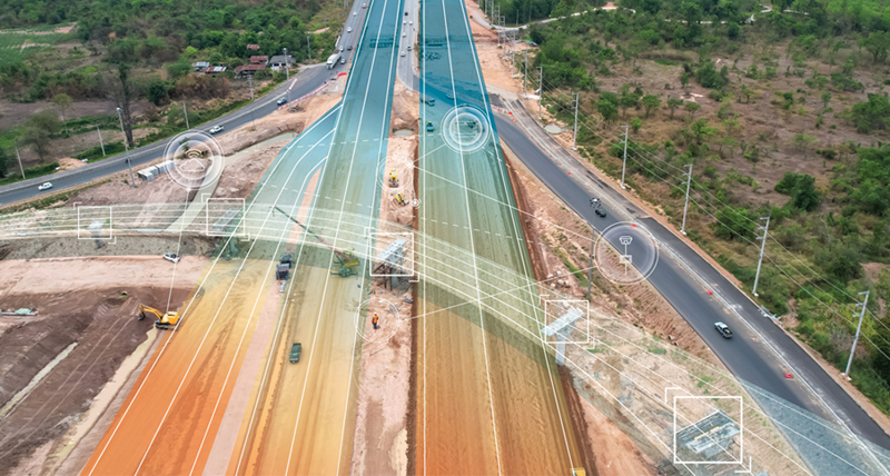 Road highway construction project with digital workflows and 3d models. 