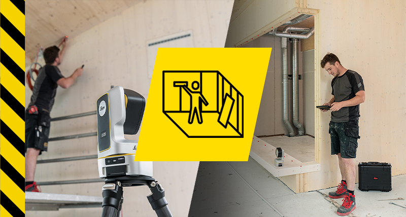 L’outil de construction robotisé Leica iCON iCS20 utilisant des points d’implantation pour l’agencement d’intérieur.