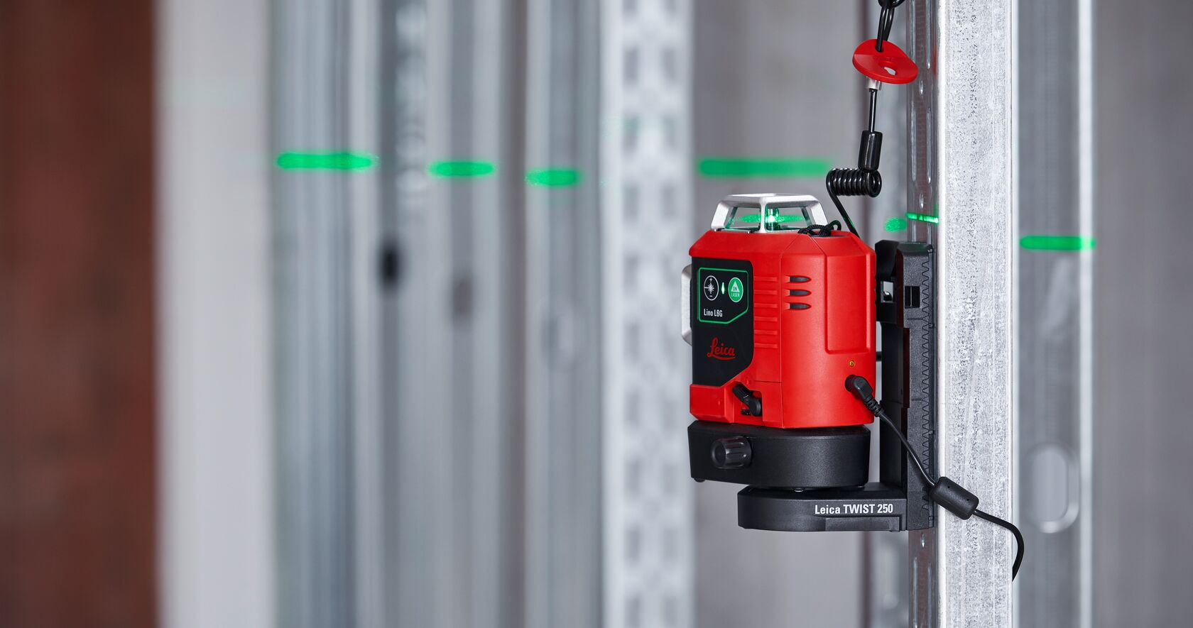 Leica Lino L6G power lanyard drywall