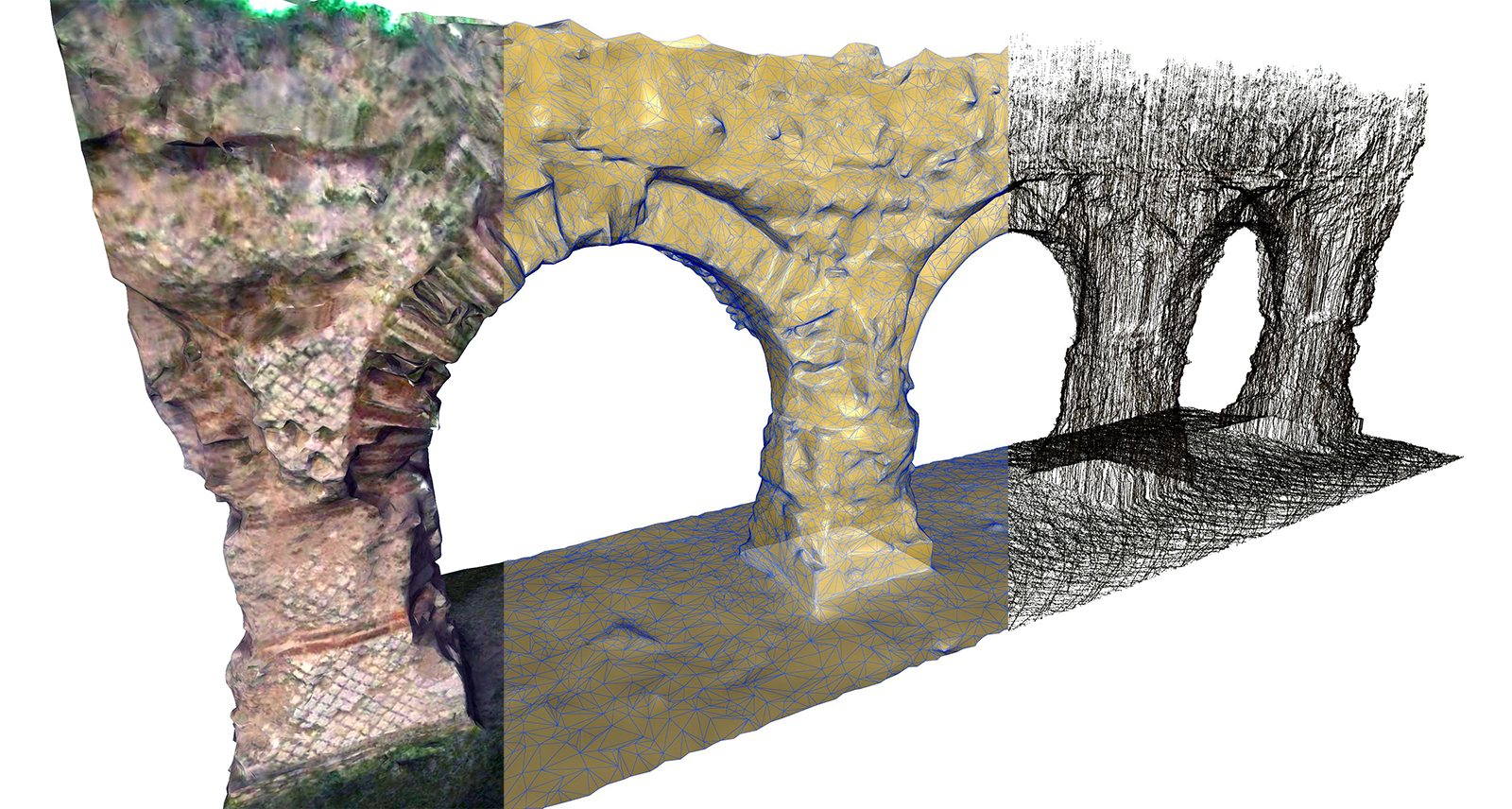 3D digital reality image with point cloud and mesh of an aqueduct in software Leica Cyclone 3DR