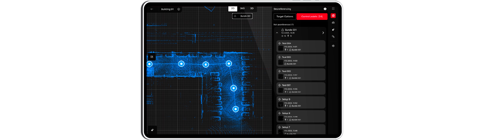 The Leica Cyclone FIELD 360 app provides real-time georeferencing feedback in the field. 