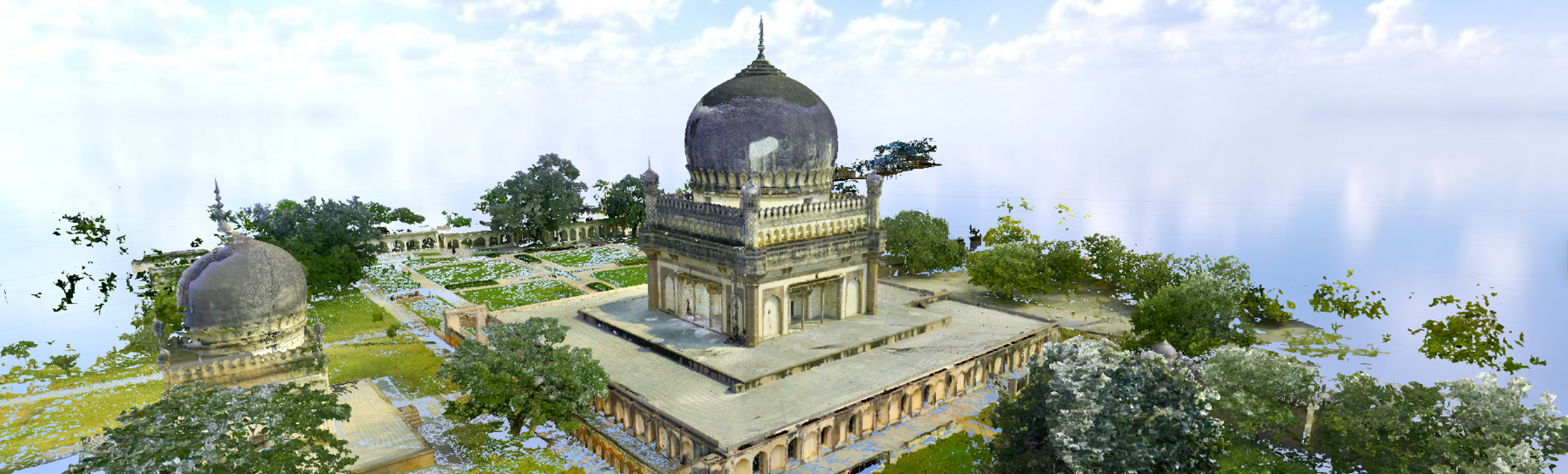 3D model of a historic building with columns and a grand archway.
