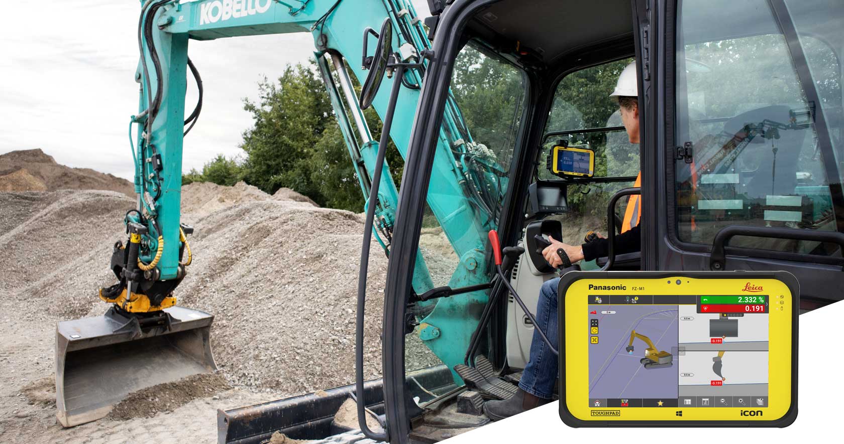 Leica iCON-graafmachinetoepassing voor machinebesturing voor compacte graafmachines. 