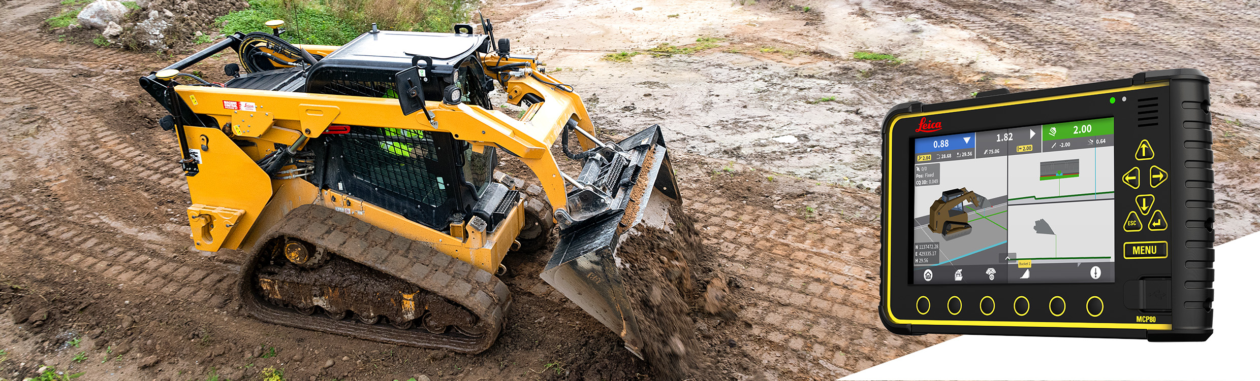 Compact track loader with Dual GNSS Leica iCON grade machine control solution from Leica Geosystems