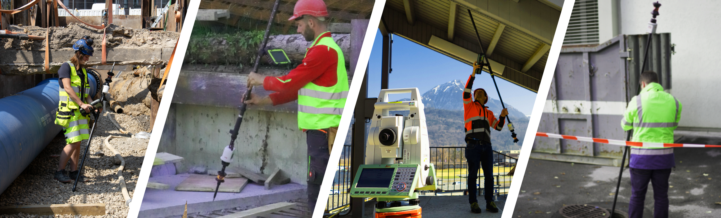 Different scenes of new measurement processes with the tilted Leica AP20 AutoPole.