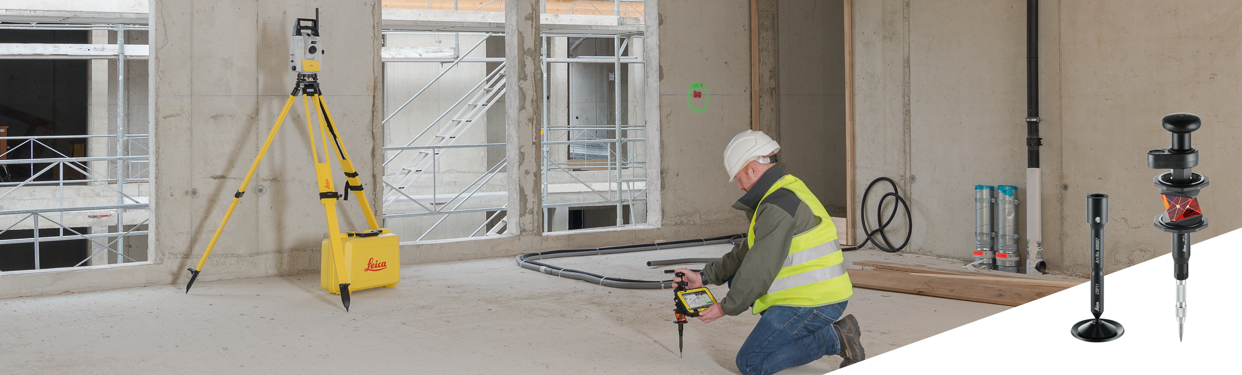 Leica Geosystems total station voor de bouw en GNSS-loodstaven (valstokken) en -accessoires 