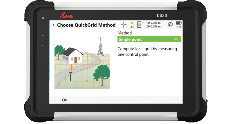 Скриншот приложения Leica Captivate Rail, на котором показан набор инструментов, включая инструмент «Экспортировать листы» на полевом контроллере CS30.