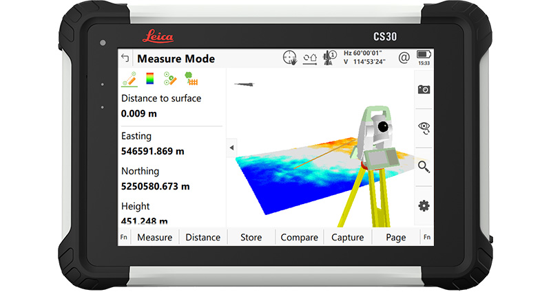 Inspect surface app in Leica Captivate surveying software displayed on CS30 tablet.
