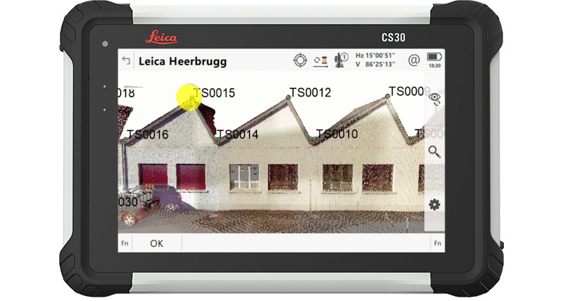 GIF showing how to select data to perform coordinate geometry calculation with Leica Captivate land surveying software.
