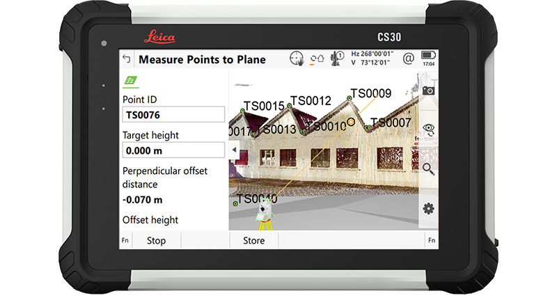 Leica Captivate surveying software Measure plane/grid app on CS30 tablet.