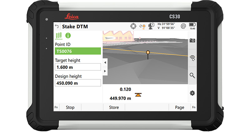  Leica Captivate surveying software Stake DTM app showing on CS30 tablet.
