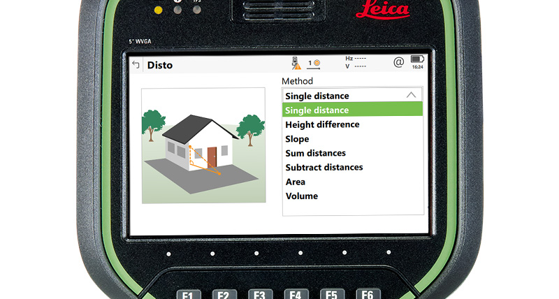 Leica Captivate surveying software Disto App to measure and compute with the internal DISTO of the CS20 field controller.